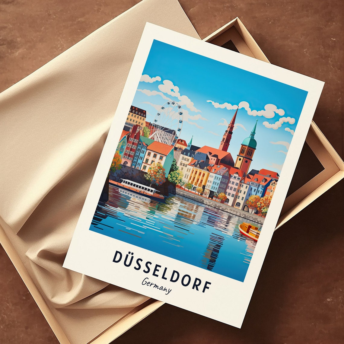 Dusseldorf Germany Rhine Waterfront Ferris Wheel View Poster - Image 3