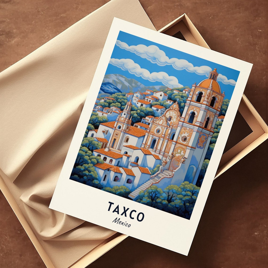 Taxco Mexico Colonial Church Hillside Travel Poster Keepsake Art - Image 3