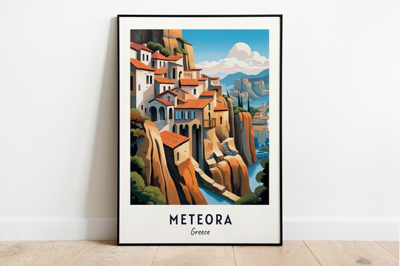 Meteora Greece Monasteries Perched On Cliff Tops Landscape Poster