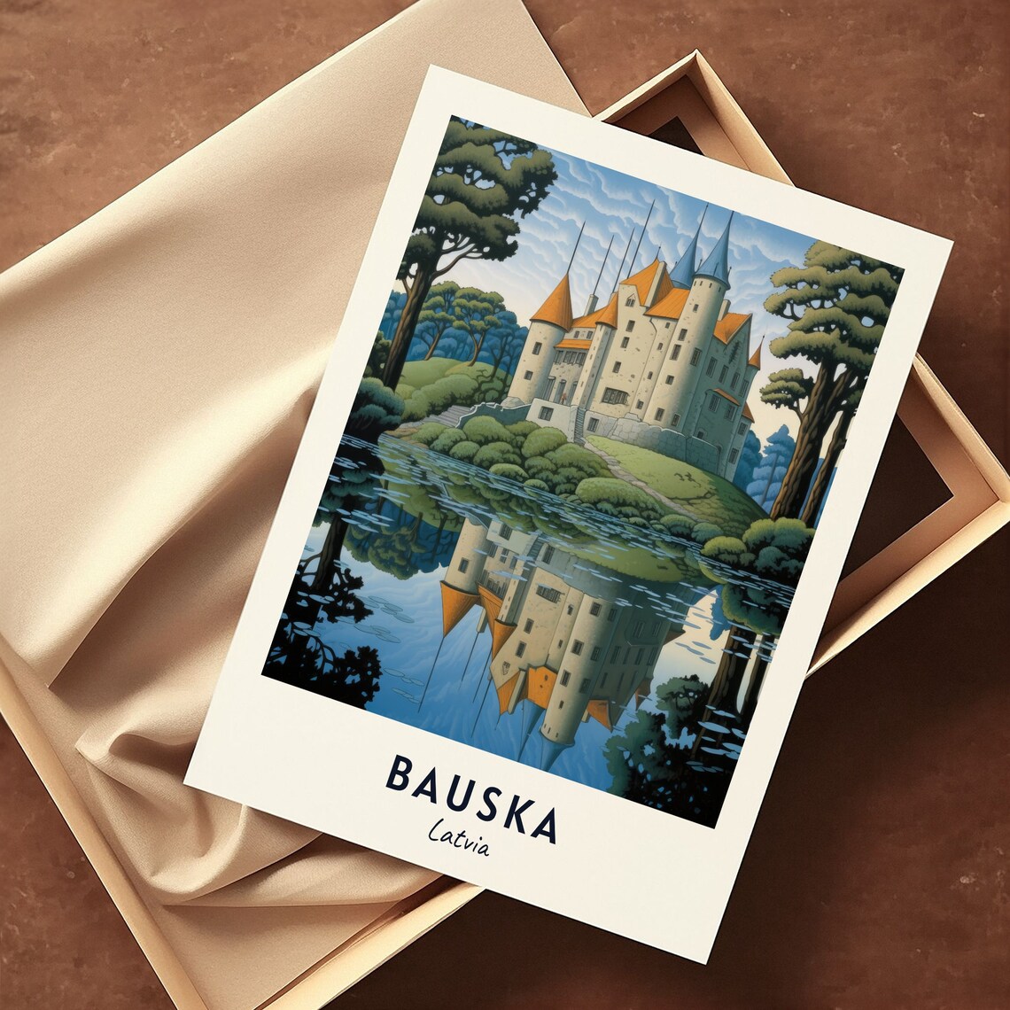 Bauska Latvia Fairy Tale Castle Reflected In The Lake Travel Poster - Image 3