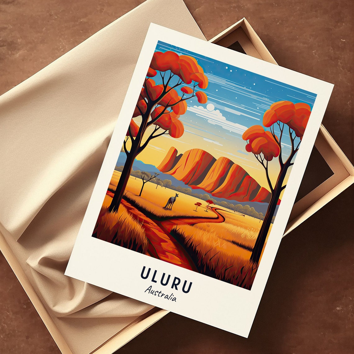 Uluru Australia Red Rock Desert Kangaroo Sunset Outback Poster - Image 3