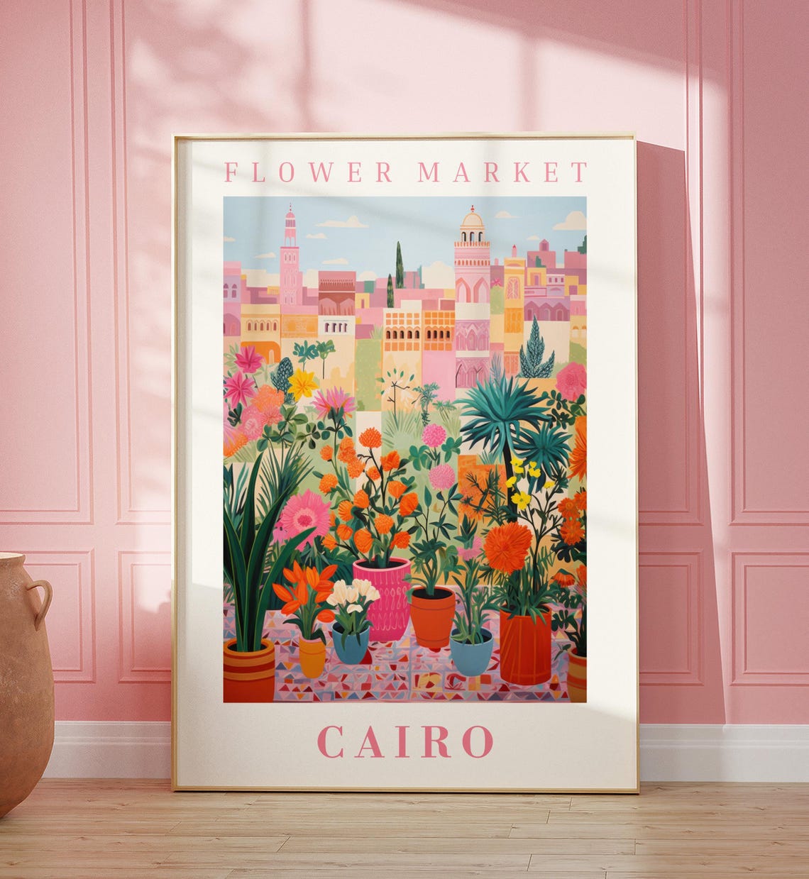 Cairo Flower Market Potted Plants Mosaic Terrace Travel Poster