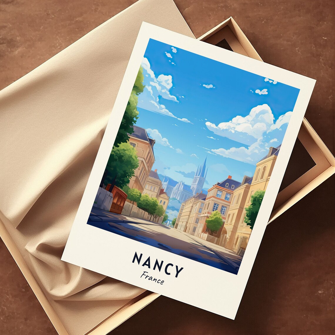 Nancy France Historic Street Cathedral Spire Morning Travel Poster - Image 3