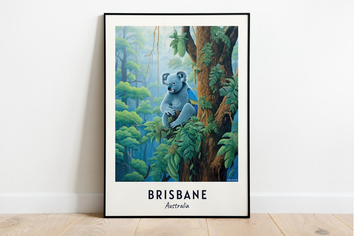 Brisbane Koala in Lush Eucalyptus Forest Australia Travel Poster