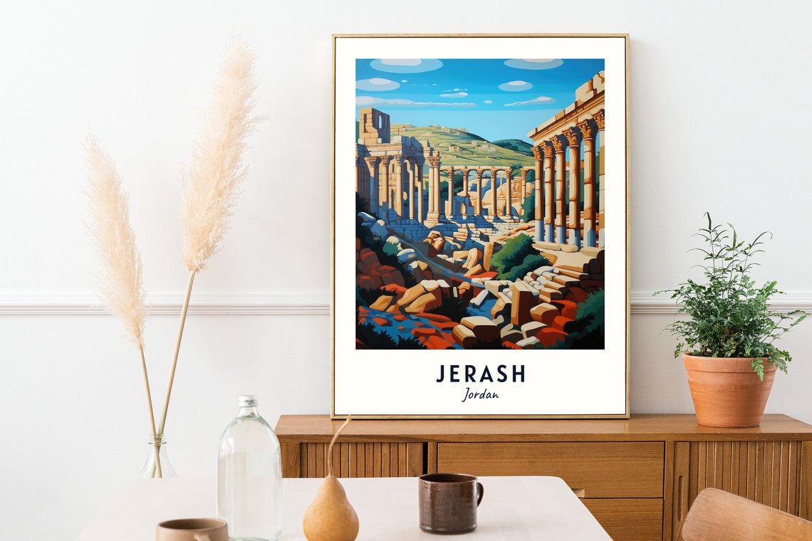 Jerash Jordan Ancient Roman Colonnade Ruins Golden Hills Poster - Image 2
