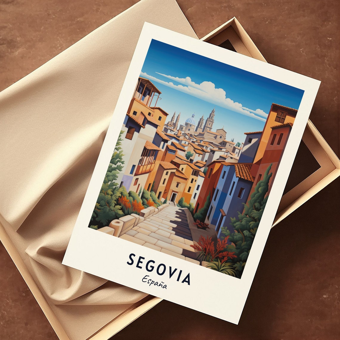 Segovia Spain Historic Stone Street Old Town Skyline Towers Poster - Image 3