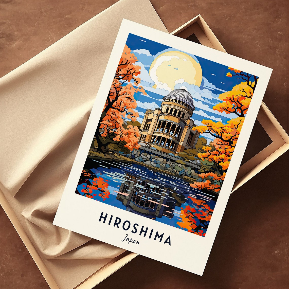 Historic Hiroshima Japan Atomic Bomb Dome Autumn Moonlit River Poster - Image 3