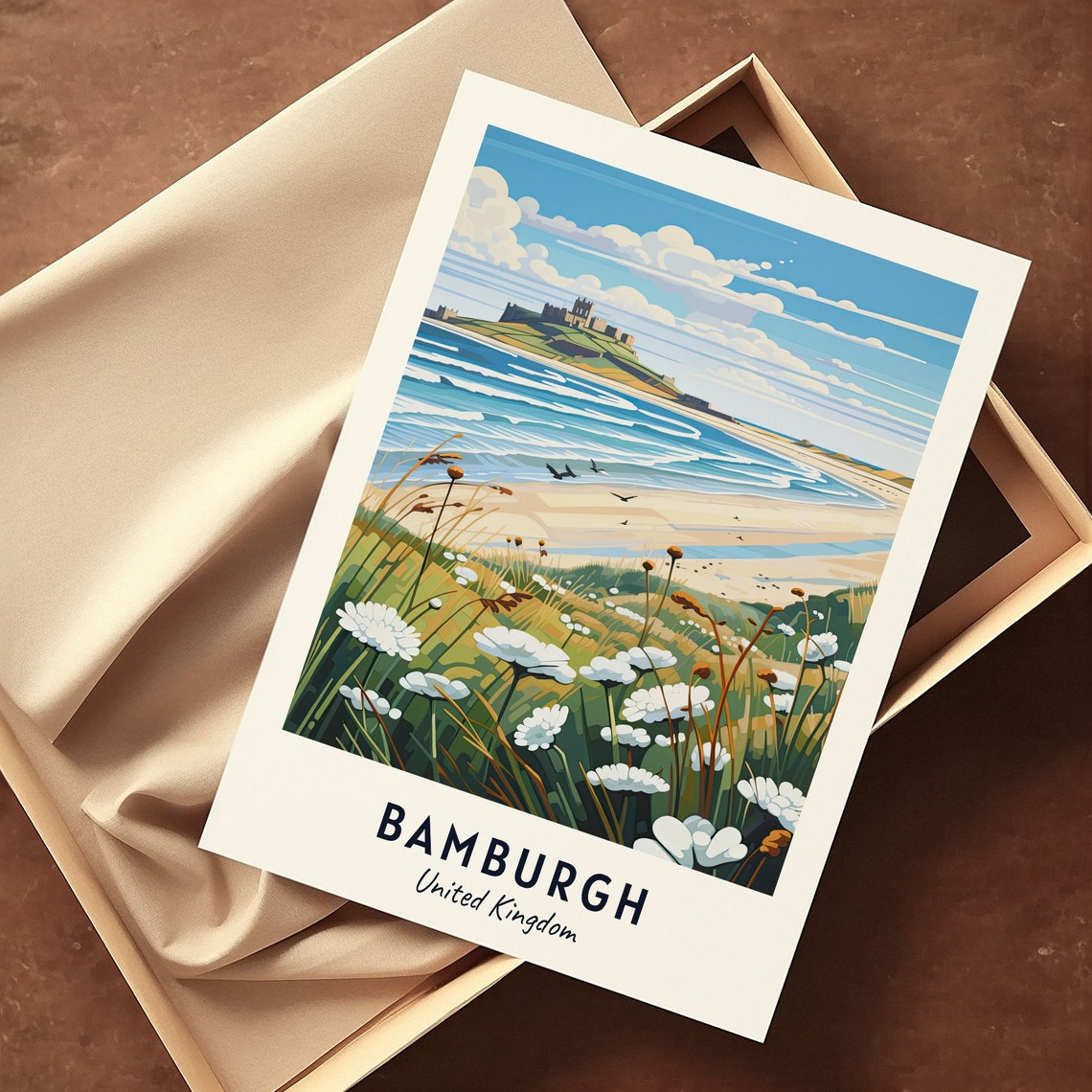 Bamburgh United Kingdom Beach Castle and Dunes Travel Poster - Image 3