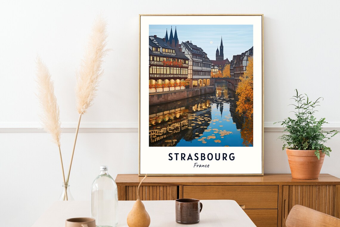 Strasbourg France Evening Canal Lights Petite France View Poster - Image 2