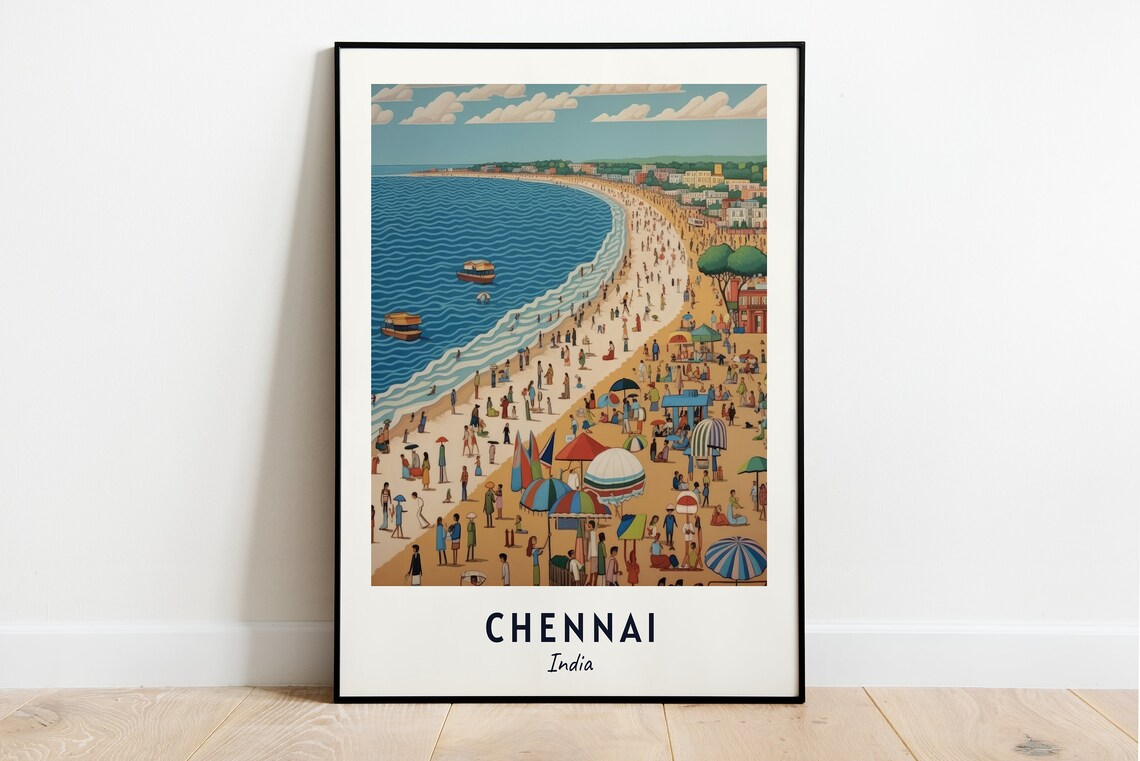 Chennai Travel Poster, India City Wall Art Print