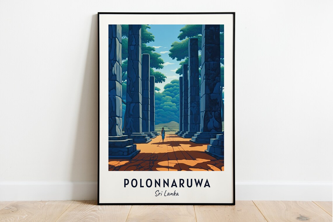 Ancient Stone Pillars of Polonnaruwa Sri Lanka Travel Poster