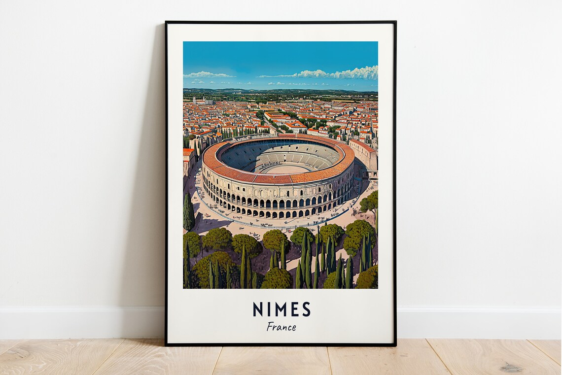 Nimes France Roman Arena Amphitheater City View Travel Poster