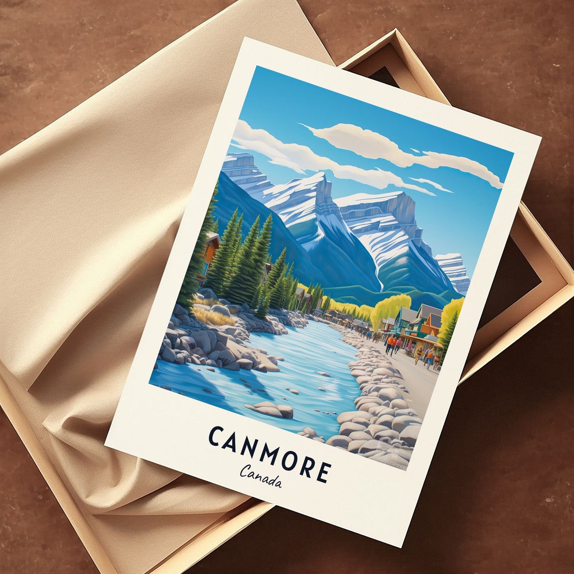 Scenic Canmore Canada Mountain River Street Rocky Peak View Poster - Image 3