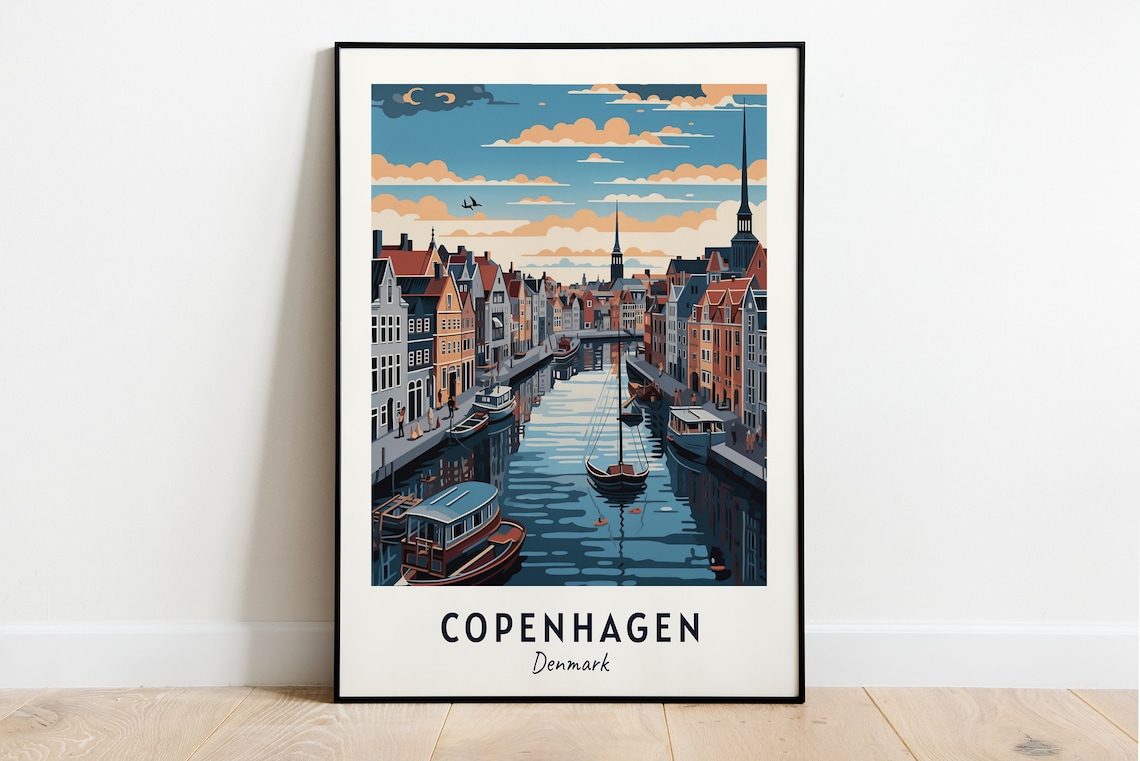 Copenhagen Denmark Travel Poster, City Print