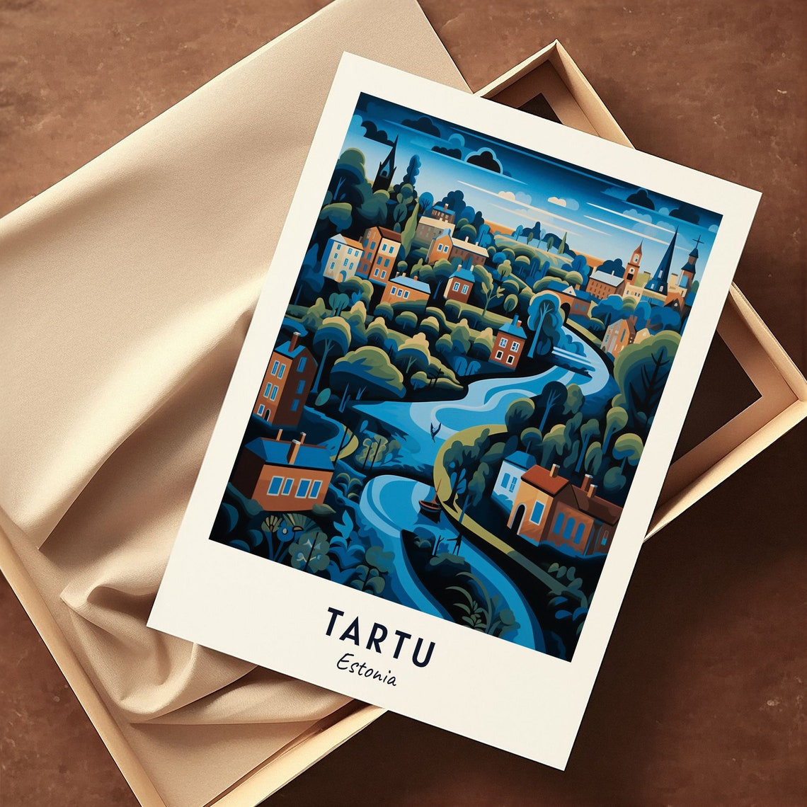 Tartu Estonia Moonlit River Old Town Night Art Travel Poster - Image 3