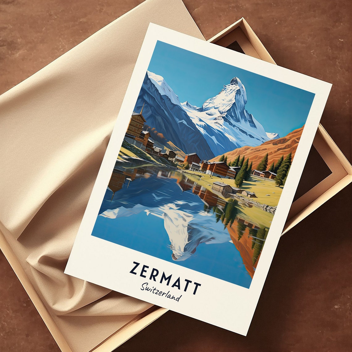 Zermatt Switzerland Matterhorn Reflection Lake Village Travel Poster - Image 3