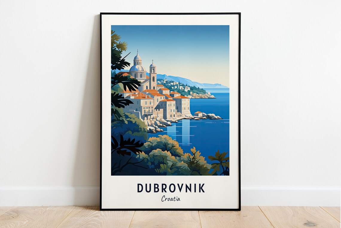 Dubrovnik Croatia Old Town Church Domes Adriatic Sea Travel Poster