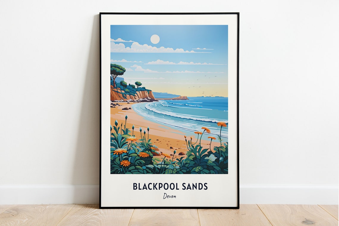 Blackpool Sands Devon Beach Waves Cliffs Flowers Coast Poster