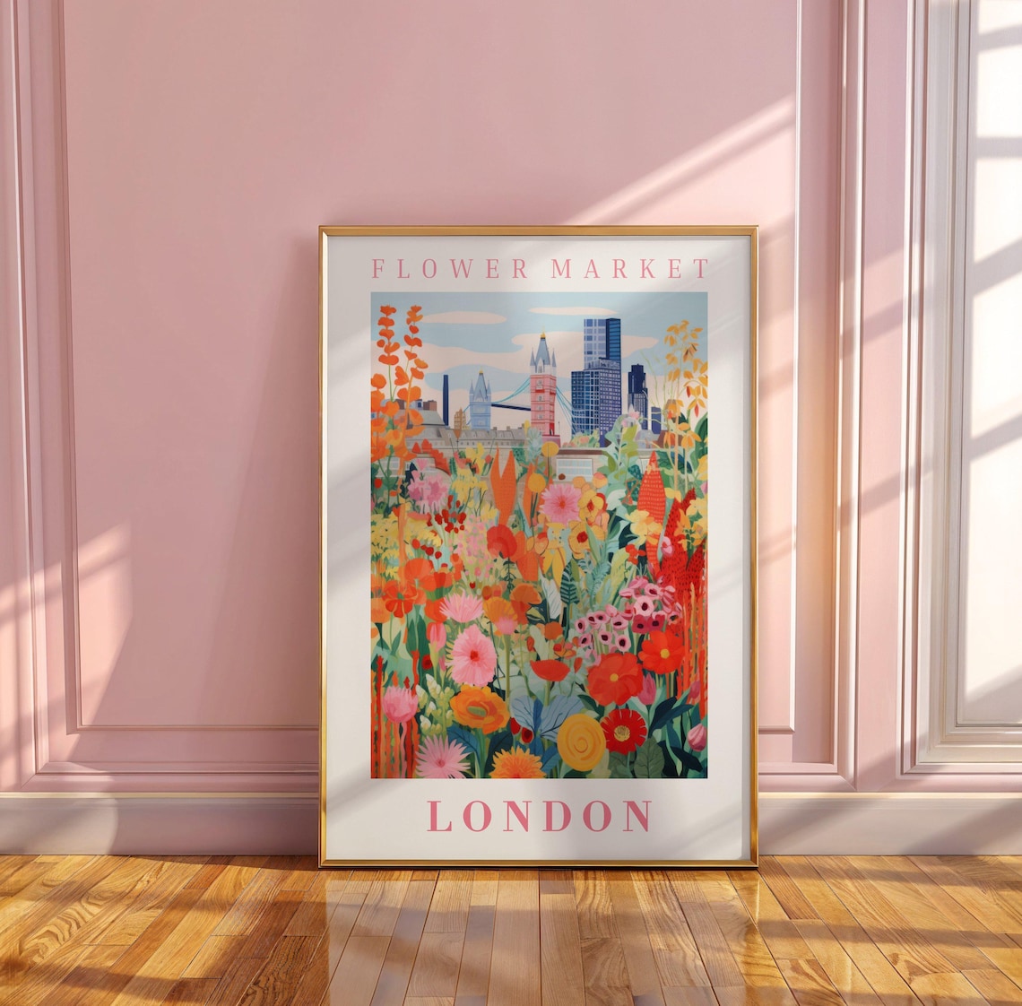 London Flower Market Tower Bridge Poppy Garden Travel Poster - Image 3