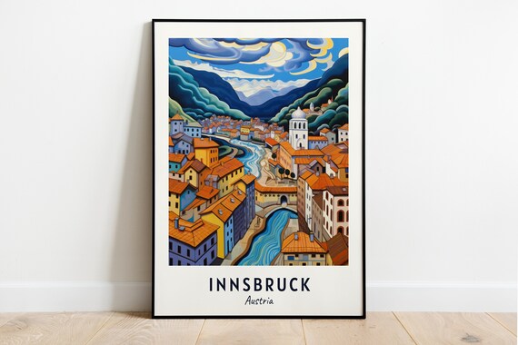 Innsbruck Alpine Old Town Inn River Valley Austria Travel Poster