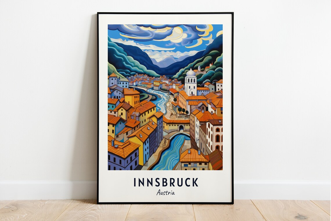 Innsbruck Alpine Old Town Inn River Valley Austria Travel Poster