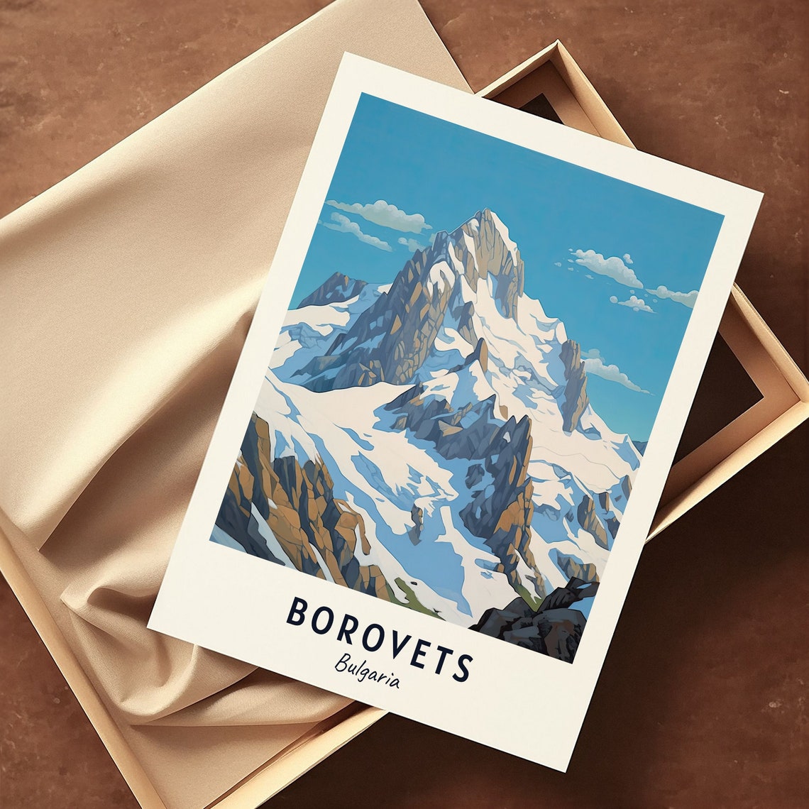 Borovets Bulgaria Snow Capped Mountain Peak Under Blue Sky Poster - Image 3