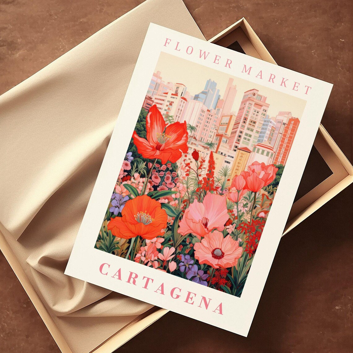 Cartagena Flower Market Tropical Poppy Blooms City Travel Poster - Image 2