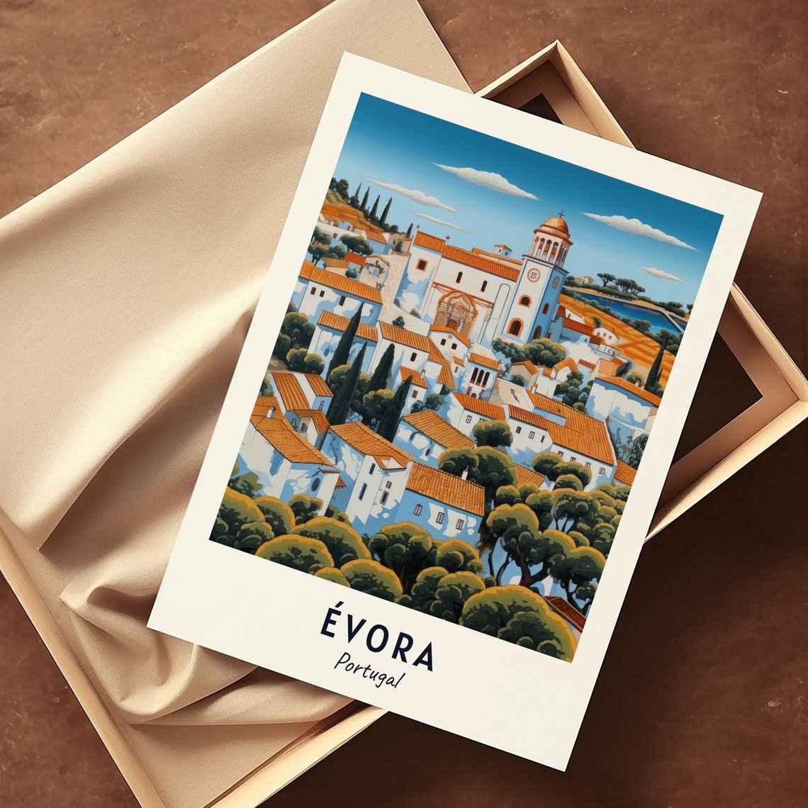 Evora Portugal Old Town Skyline Vintage Travel Poster Artwork - Image 3
