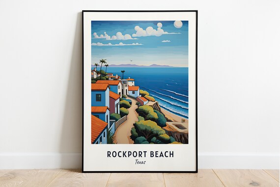Rockport Beach Texas Colorful Coastal Village Hilltop Ocean Poster