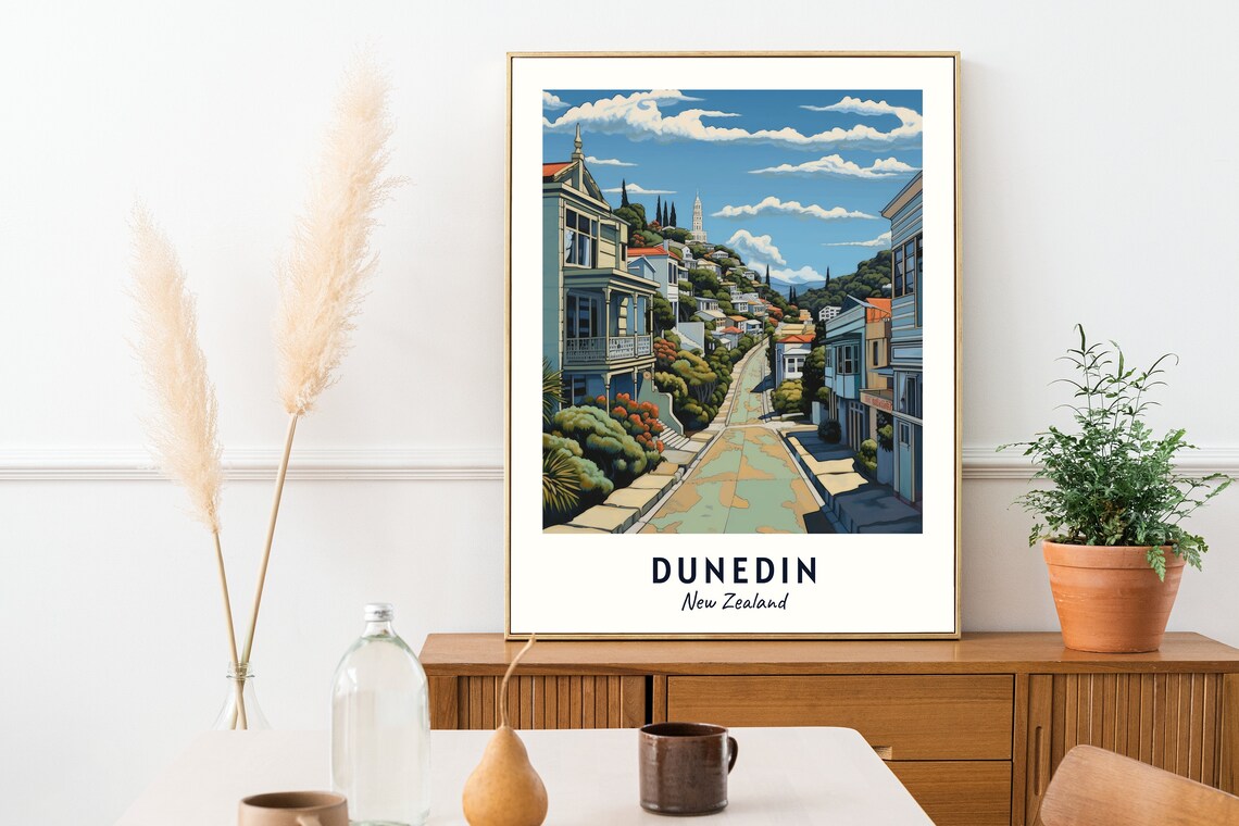 Dunedin New Zealand Steep Victorian Street Houses View Poster - Image 2