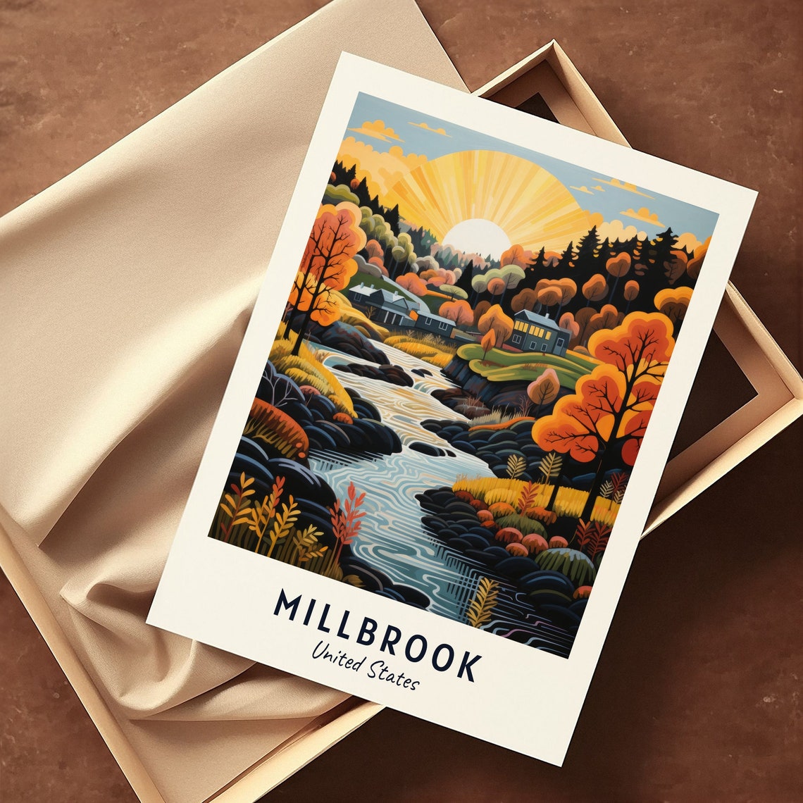 Millbrook Autumn Colors River Valley Cabins Countryside Travel Poster - Image 3