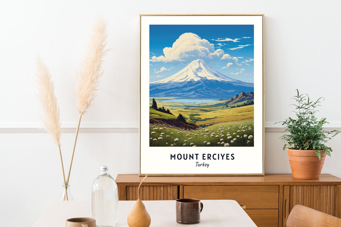 Mount Erciyes Turkey Snowy Volcano Meadow Minimalist Travel Poster - Image 2