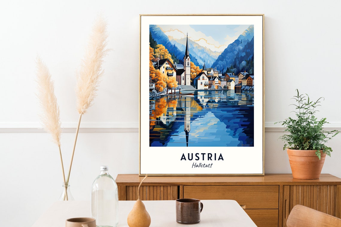 Hallstatt Austria Lakeside Village Church Reflection Travel Poster - Image 2