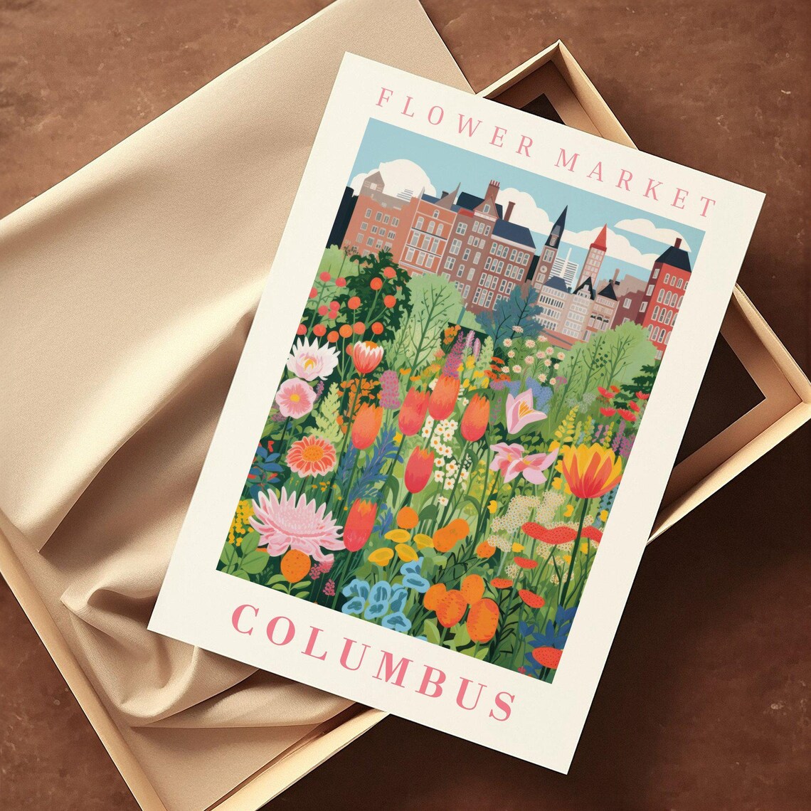 Columbus Flower Market Poster Wall Decor United States Floral Illustration Botanical Gallery Wall Art Gift For Friend Travel Poster - Image 2
