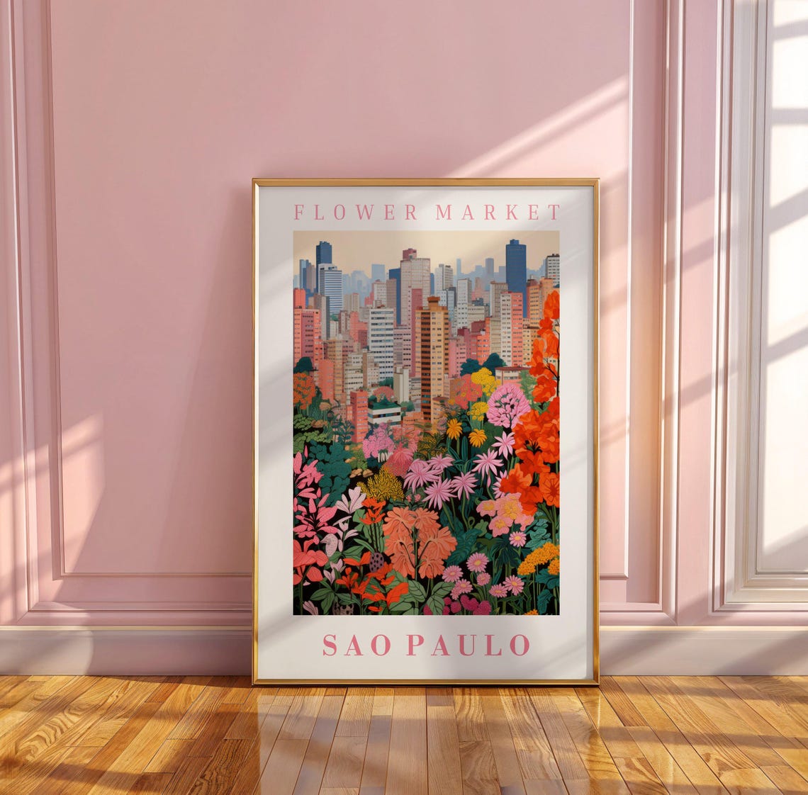 Sao Paulo Flower Market Skyscraper Skyline Floral Night Poster - Image 3