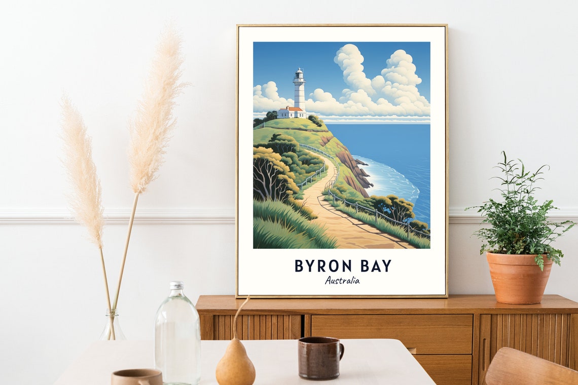 Byron Bay Australia Cape Byron Lighthouse On The Cliffs Travel Poster - Image 2