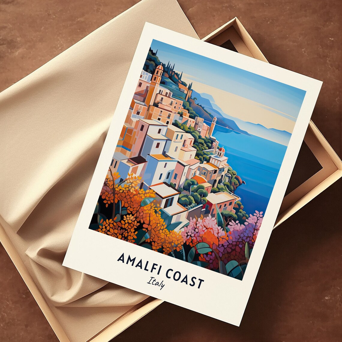 Amalfi Coast Italy Cliffside Village Flowers Sea Travel Poster - Image 2