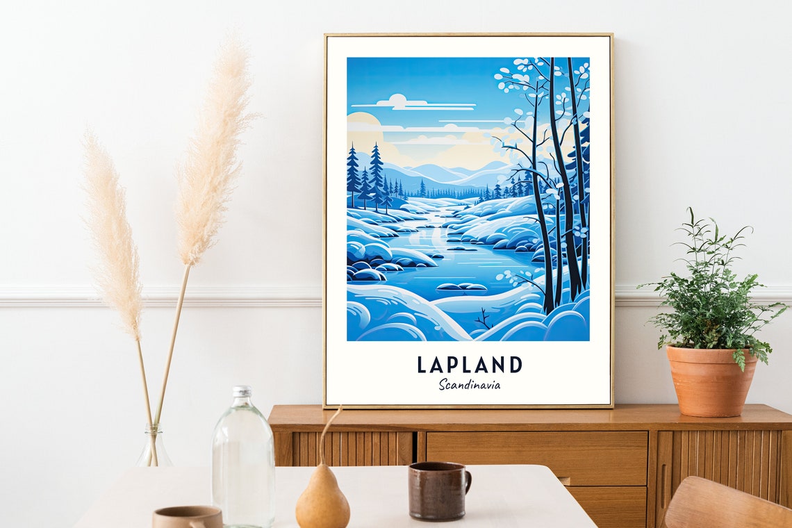 Lapland Scandinavia Snowy River Forest Winter Landscape Travel Poster - Image 2