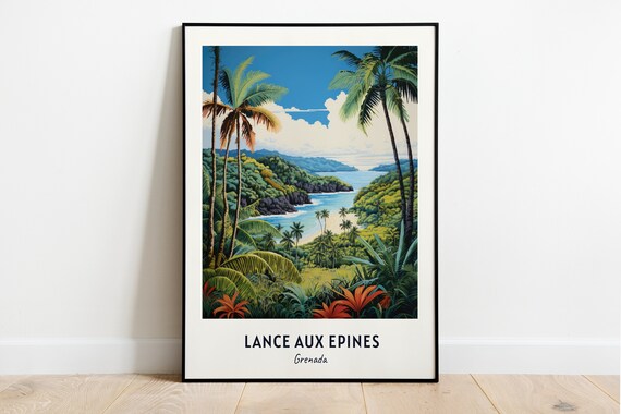Lance Aux Epines Grenada Tropical Bay Palms Minimalist Travel Poster