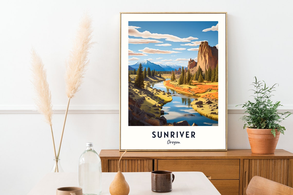 Sunriver River Meadow With Towering Rock Formations Oregon Poster - Image 2