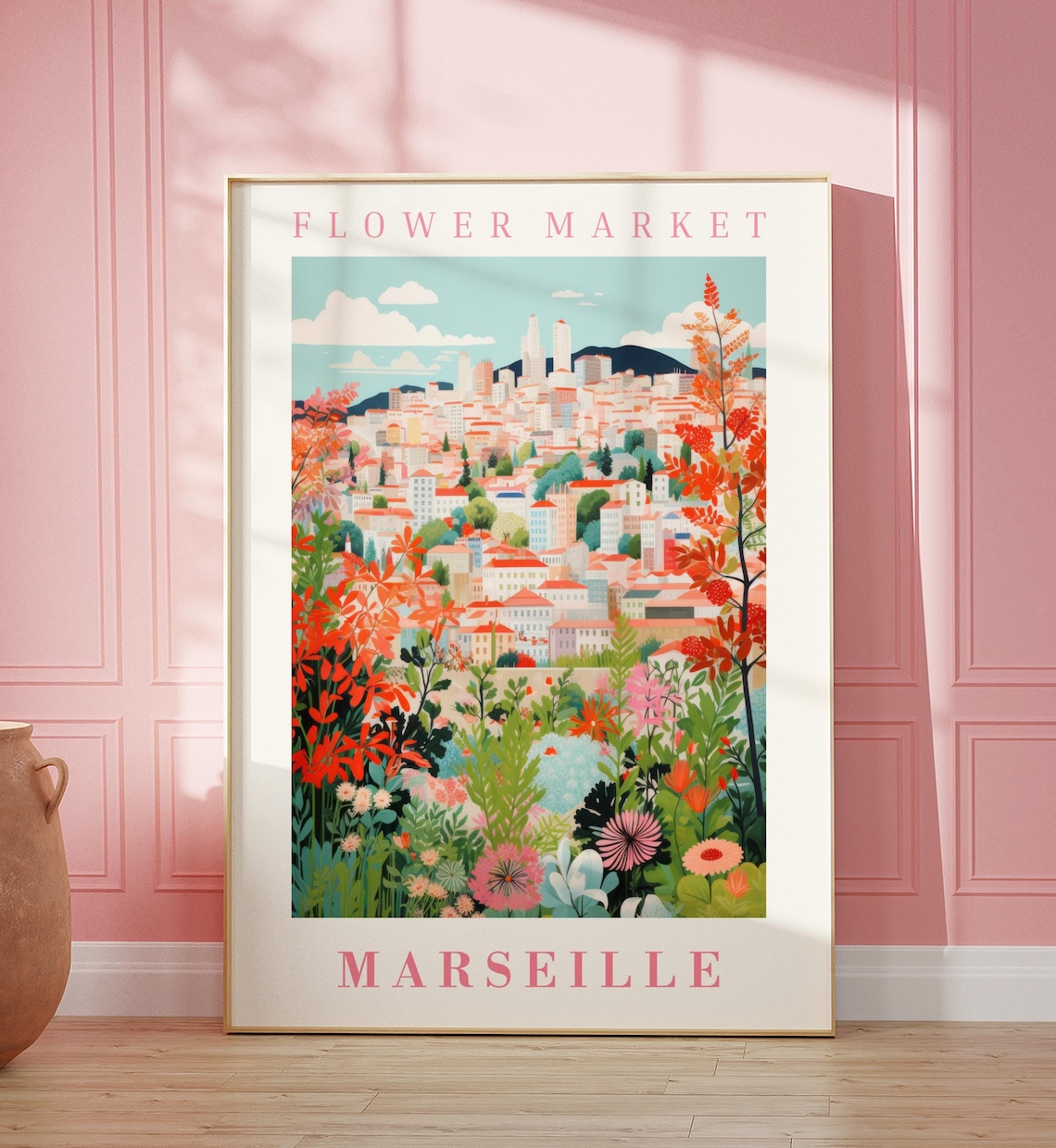 Marseille Flower Market Poster Wall Decor France Floral Illustration Botanical Gallery Wall Art Gift For Friend Travel Poster Modern