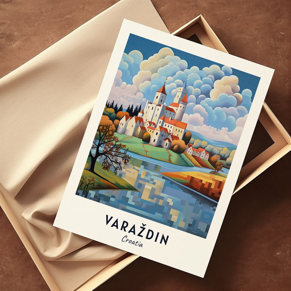 Varaždin Croatia Castle By The River Under Big Clouds Poster - Image 3