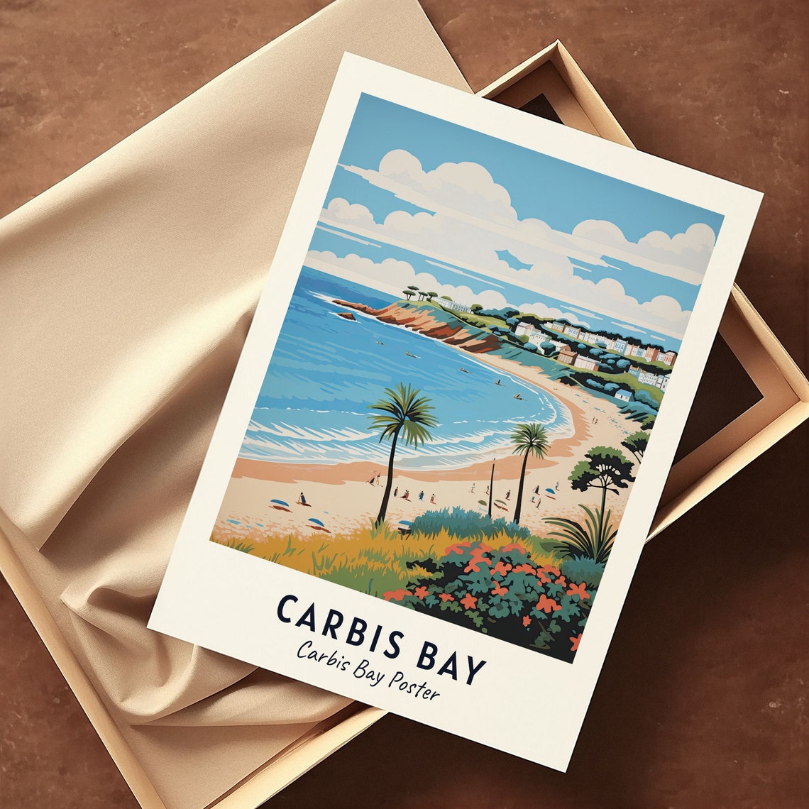 Carbis Bay Cornwall Beach Palm Trees Cove Coastal Travel Poster - Image 3