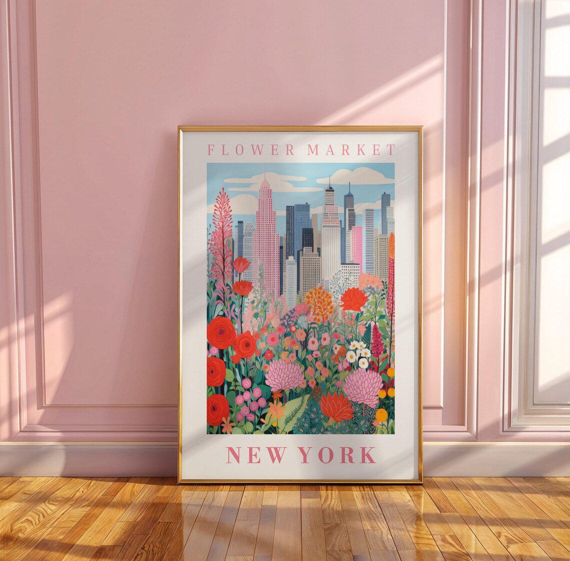 New York Flower Market Travel Poster, Floral Illustration - Image 3