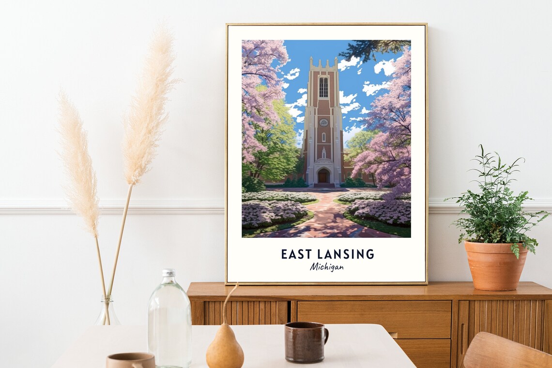 East Lansing Travel Poster, Michigan City Art Print - Image 2