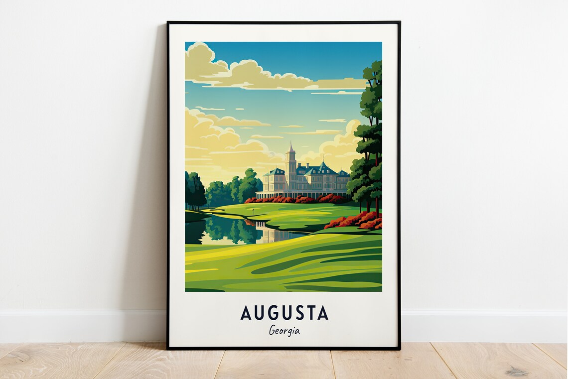Augusta Georgia Golf Clubhouse Lakeside Fairway Vista Poster