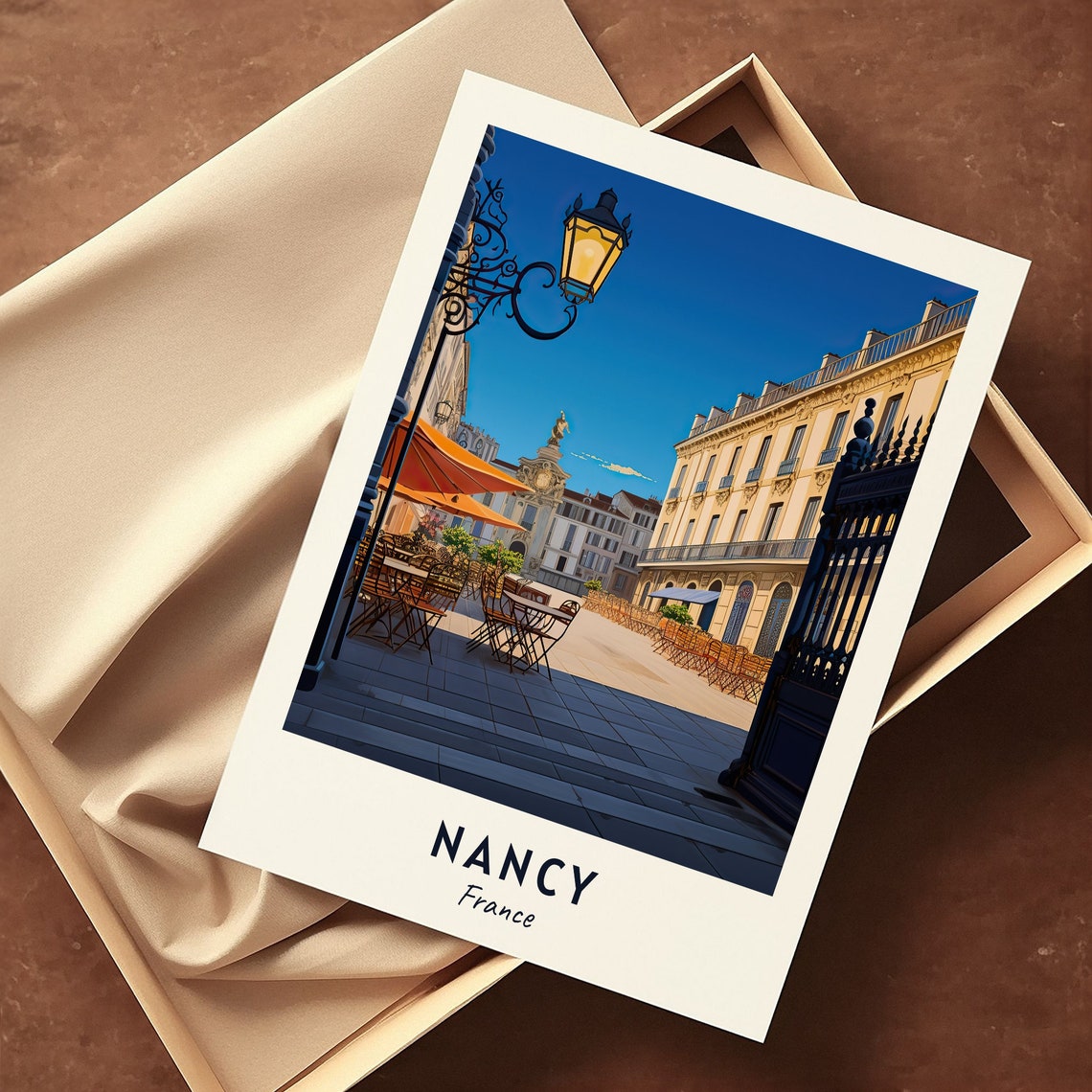Nancy France Place Stanislas Cafe Terrace Evening Travel Poster - Image 3