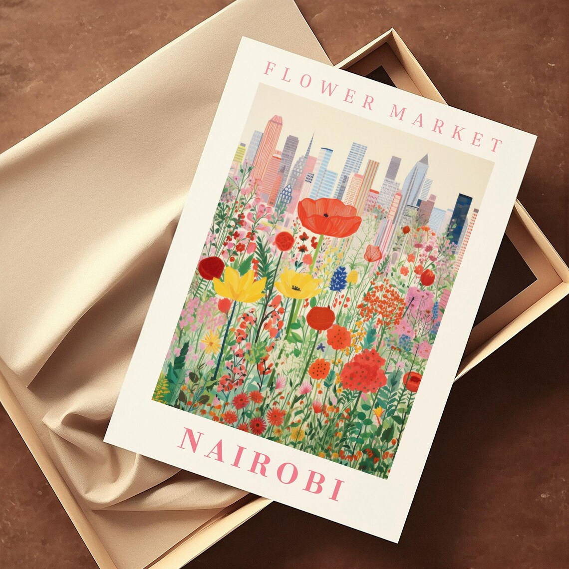 Nairobi Flower Market Poppy Meadow City Skyline Travel Poster - Image 2