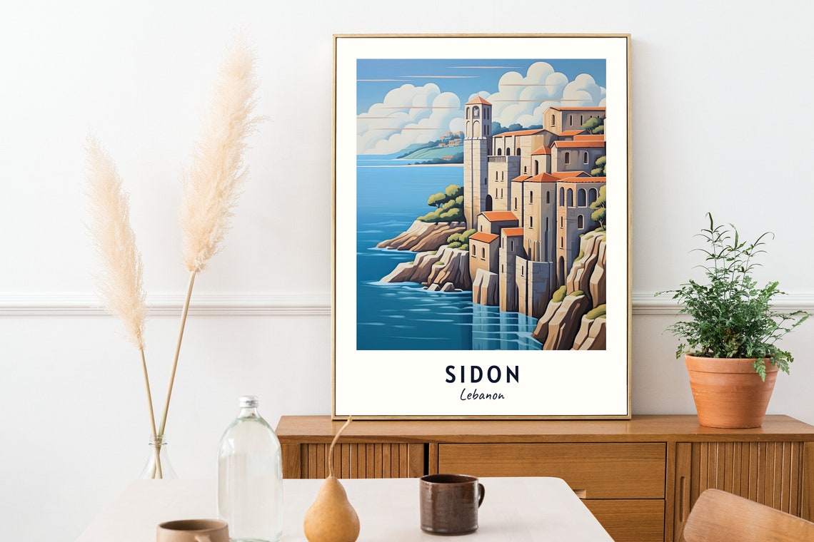 Sidon Lebanon Crusader Sea Castle Cliffs Blue Mediterranean Poster - Image 2