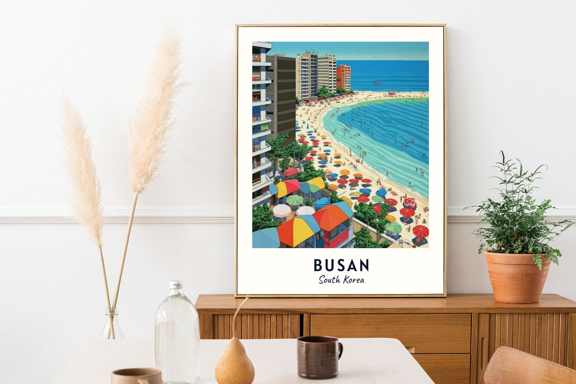 Haeundae Beach Busan South Korea Colorful Summer Umbrellas Poster - Image 2